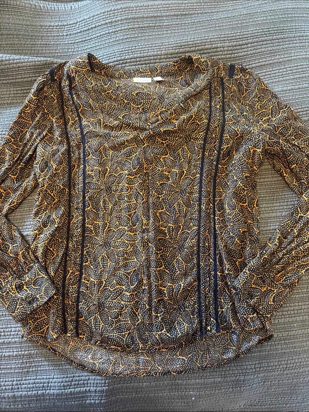 hinge Black Long-Sleeve Tee with Gold Floral Dot Pattern